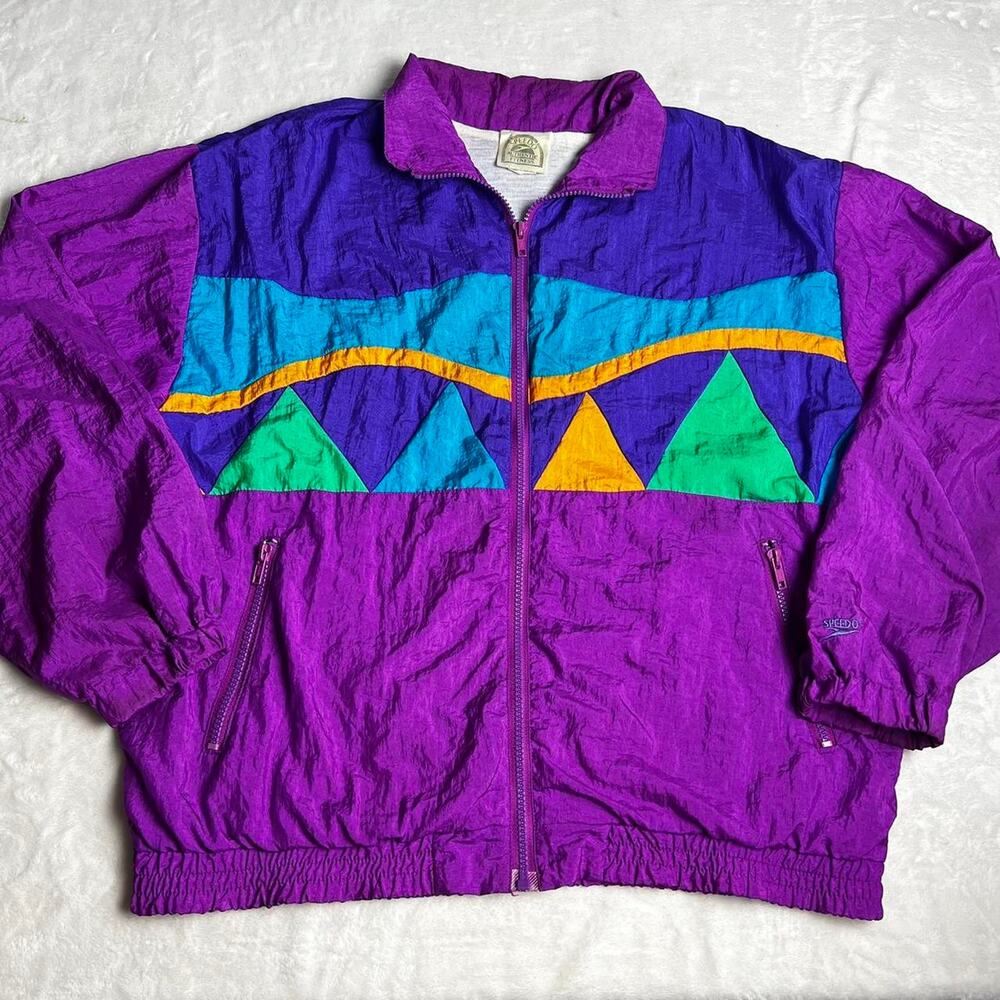 Speedo vintage Windbreaker jacket women’s size Medium purple geometric